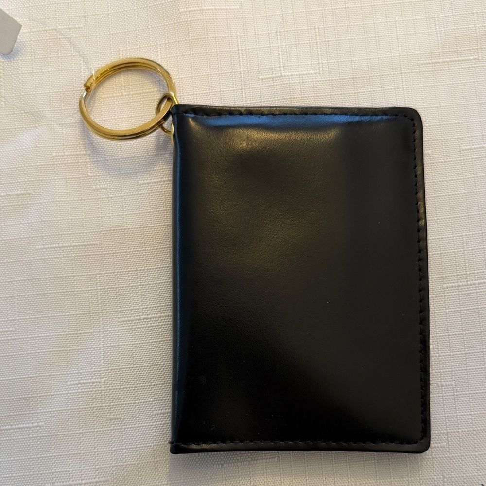 Black Leather Cardholder with Gold Keychain